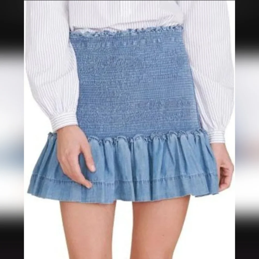 Veronica Beard Aloya Smocked Ruffle Mini Skirt No Size Tag See Measurments Small